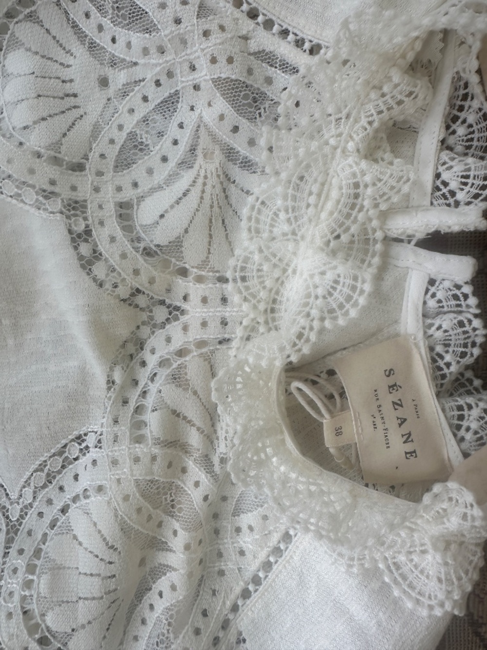 Sézane White Lace Blouse Size 38 | Romantic Cotton Eyelet Top - Picture 3 of 4
